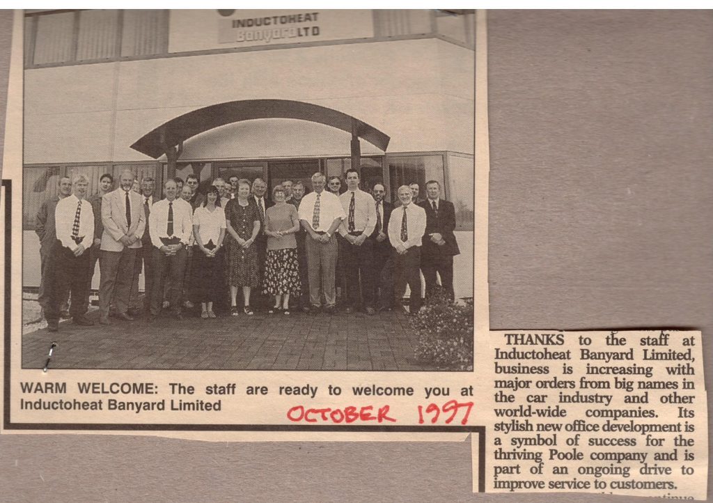 News clipping showing the Inductoheat Banyard limited Team in October 1997