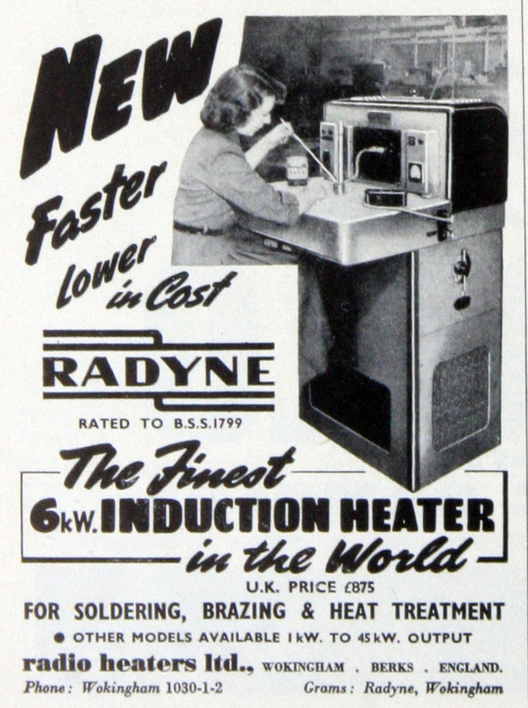 Old advertisement for the Radyne induction heater